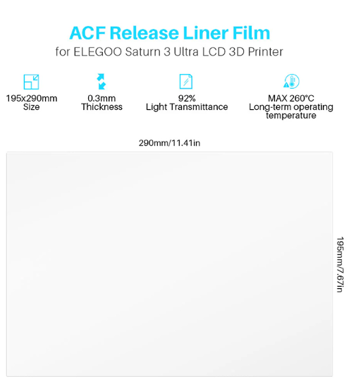 FEP PARA IMPRESORA 3D ELEGOO SATURN 3 ULTRA PELICULA x unidad - Imagen 3